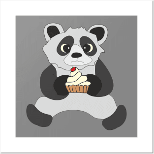 Panda with cupcake Posters and Art